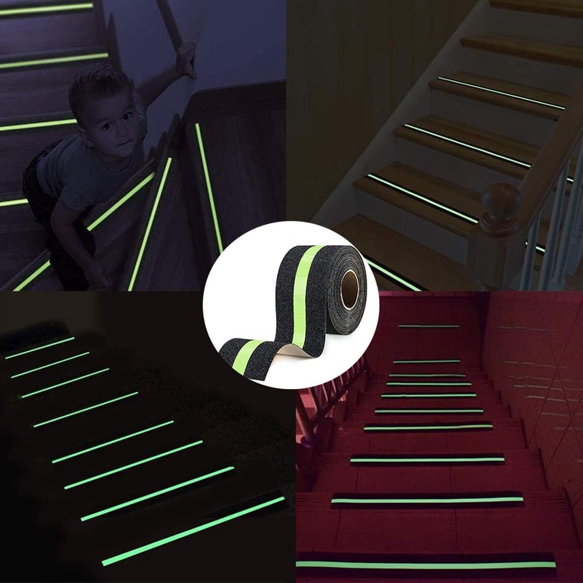 Dailygoods- Antislipband Zelfklevend - Veiligheidsband voor Trappen - Antisliptape voor Gladde Vloeren - Lichtgevende Folie - 5 cm x 10 m - Extra Sterke Hechting