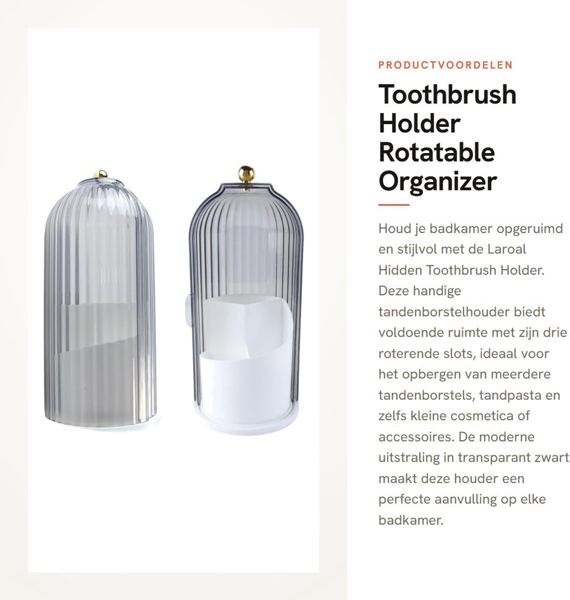 Dailygoods- Tandenborstelhouder met deksel - Rotatable - 3 Slots - Organizer - Transparant Zwart - 360 graden draaibaar - Tandenborstelorganizer