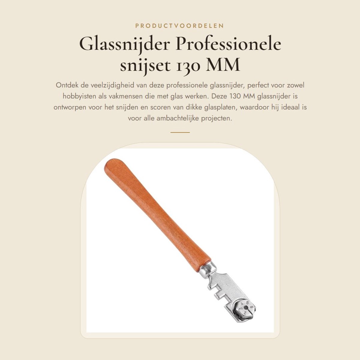 Dailygoods- Glassnijder Professioneel 130 MM - Snijset met 6 Hardmetalen Wielen - Geschikt voor Dikke Glasplaten - Houten Handvat - Slijtvast en Glad Snijden - Glasgereedschap