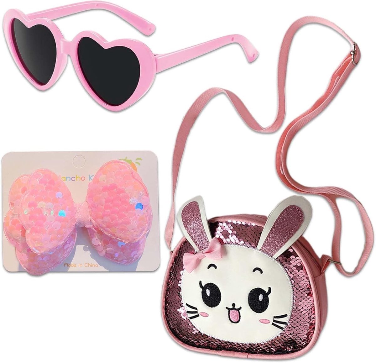 Dailygoods- Crossbody Tas Schattig Konijn - Schoudertas - Handtas - Meisjes Tas - Verstelbare Schouderriem - Inclusief Zonnebril en Haarclip