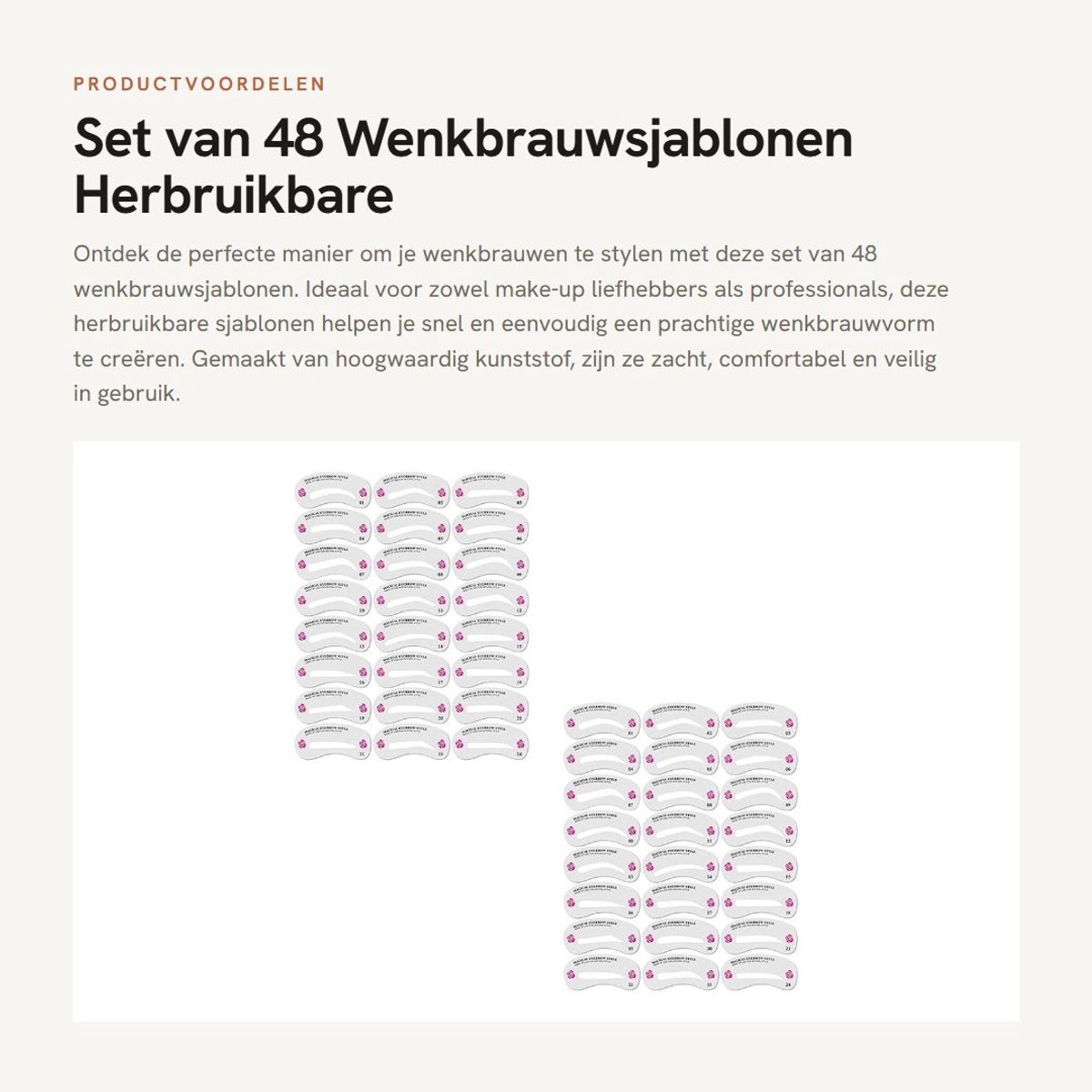 Dailygoods- Wenkbrauwsjablonen Set van 48 - Herbruikbare Wenkbrauwvormen - Hoogwaardig Kunststof - Eenvoudig in Gebruik - Comfortabel en Veilig - Ideaal voor Make-up