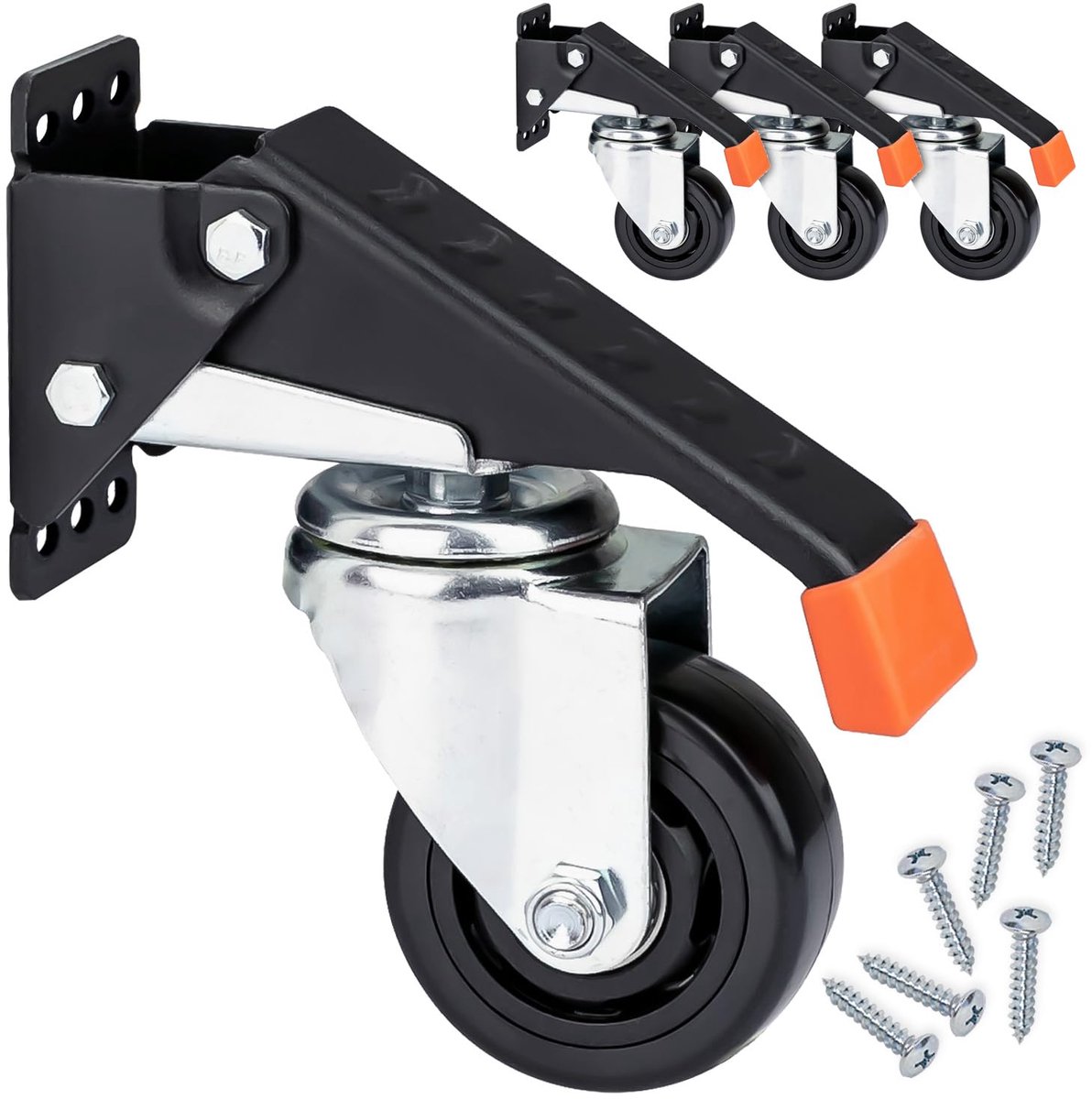 6750 heavy duty wielen, verlaagbaar, voor werkbank, 4 stuks, 76 mm, tot 400 kg, zwart