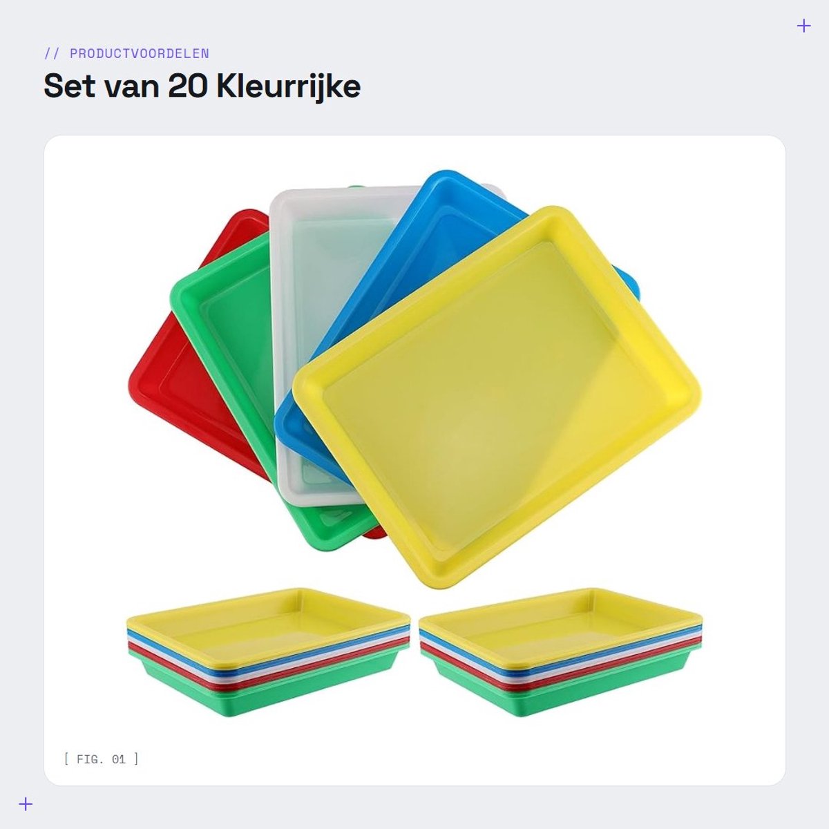Dailygoods- Activiteitendienblad 20 Stuks - Kunststof - 34 x 25 x 2,6 cm - Opbergdienblad - Multicolor - Stapelbaar - Opbergbak