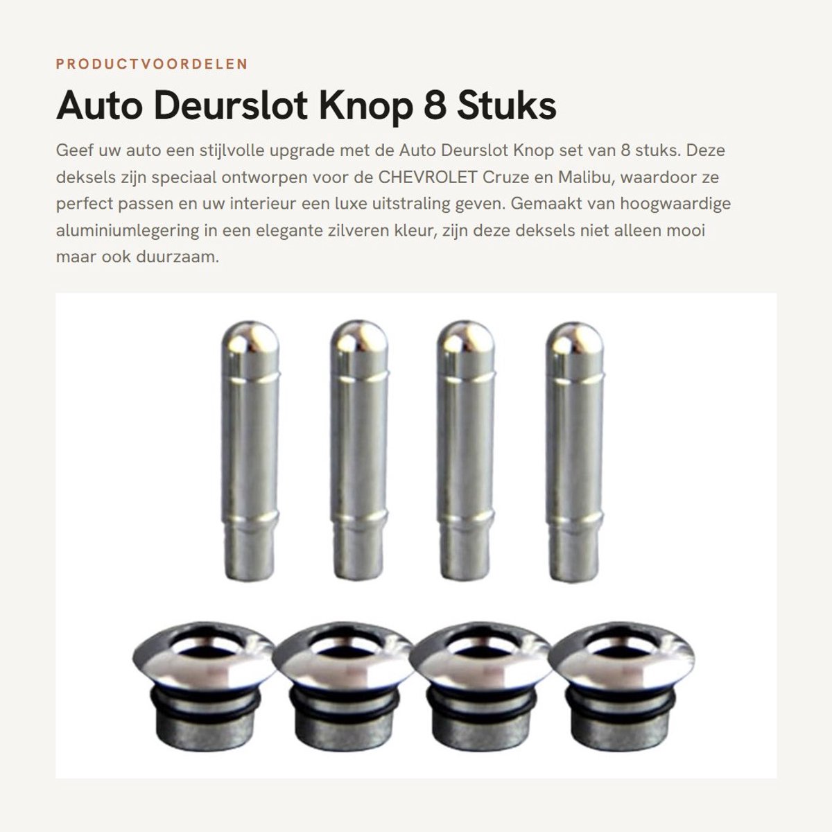 Dailygoods- Deurslot - 8 Stuks Auto Deurslot Knop - Aluminiumlegering - Compatibel met Chevrolet Cruze/Malibu - Perfecte Pasvorm - Hoogwaardig Materiaal - Deurslotknop