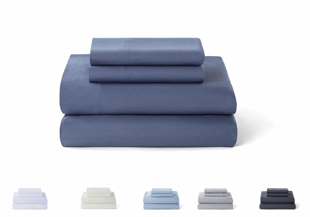 Beddengoedset, 4-delig, 5003, hoeslaken, sprei, 2 kussenslopen 50 x 80 cm (bed 150 x 190/200 cm, blauwgrijs)