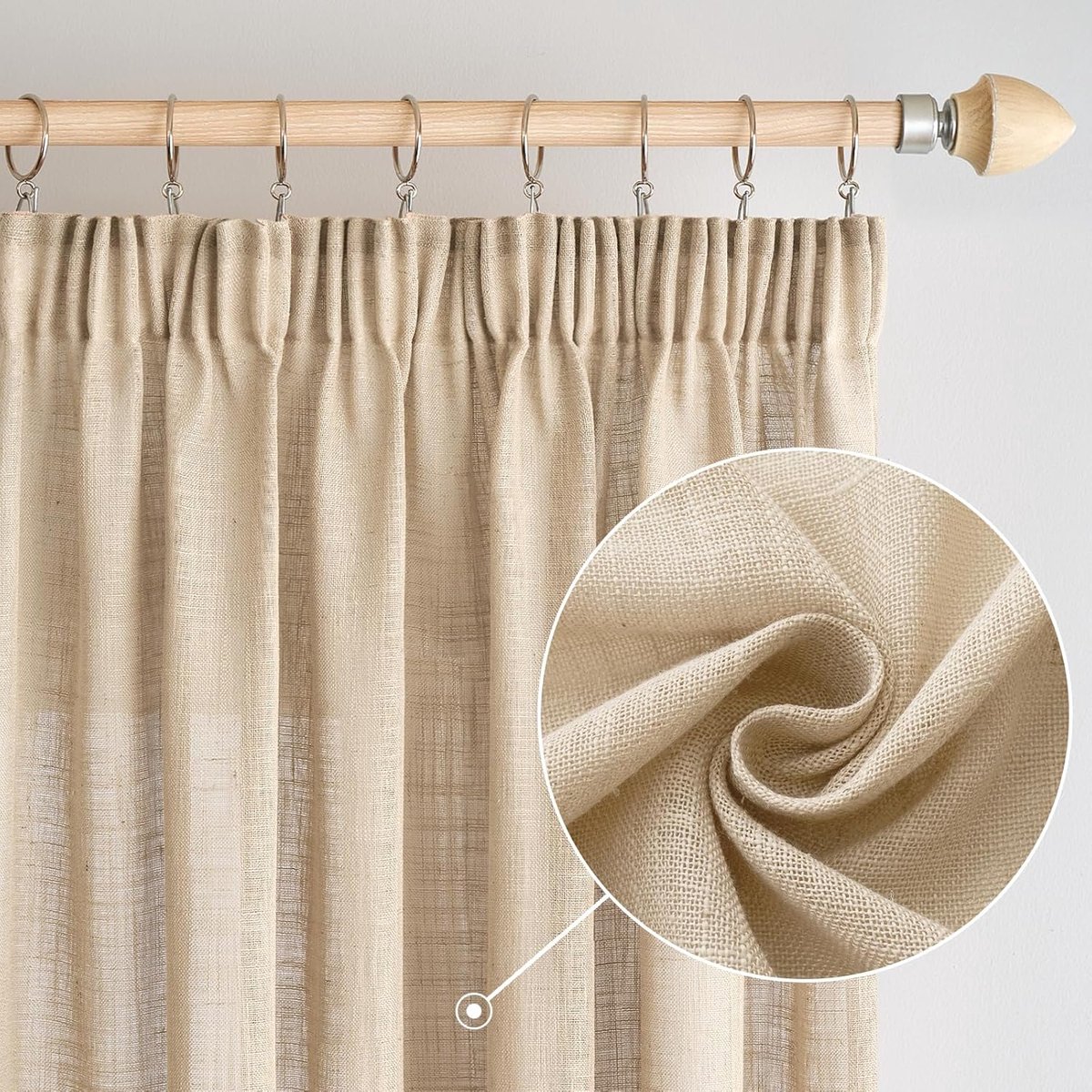 linnen gordijnen met plooiband, moderne transparante decoratieve gordijnen voor woonkamer, raam en slaapkamer, set van 2, 140x260cm, beige