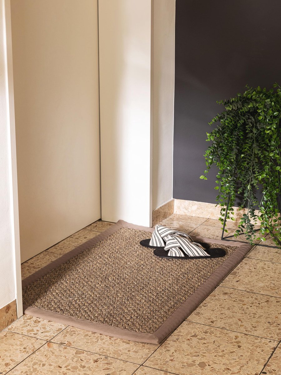 benuta Pure Voetmat Greta - Grijs 60x90 cm - 100% Sisal - Rechthoekig & in stijl: Borduurwerk, Uni, Natural Living, Scandi Living - Gemakkelijk te onderhouden voor woonkamer slaapkamer hal terras