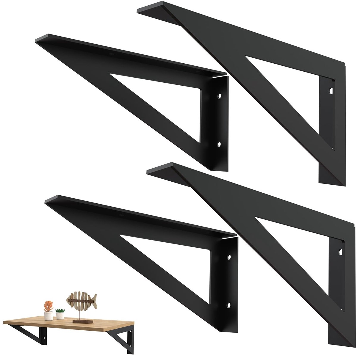 Plankdragers, 25 cm, 4 stuks, zwart, plankhouders, metaal, zware plankdragers, wandmontage, doe-het-zelf, toepassingen