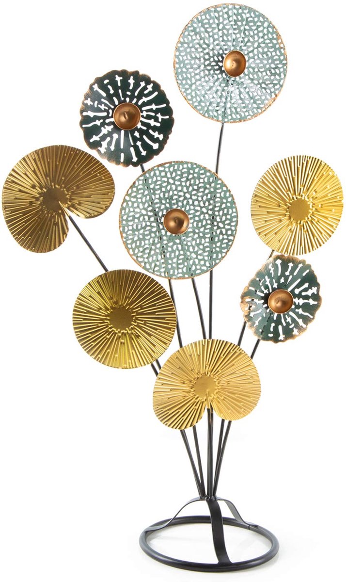 Decoratief object om neer te zetten 53 cm bladeren bloem boom goud turquoise zwart cadeau verjaardag metaal
