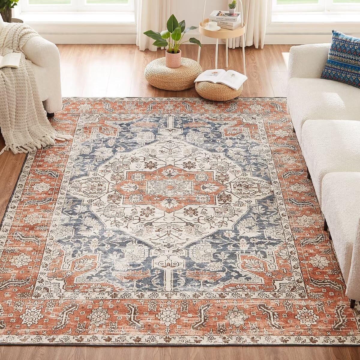 Vloerkleden voor woonkamer, grote vintage vloerkleden voor slaapkamer, zachte laagpolige tapijten antislip tapijt, oosters tapijt voor keuken, eetkamer, buiten 200 x 290 cm