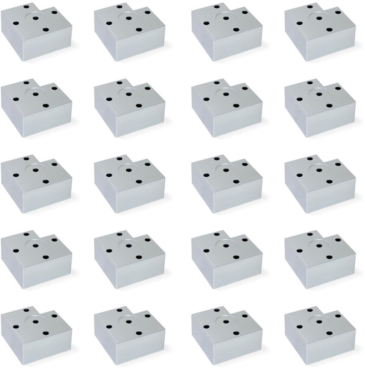 set van 20 poten voor meubels/kast/bed van aluminiumkleurige kunststof H 45mm Peint aluminium