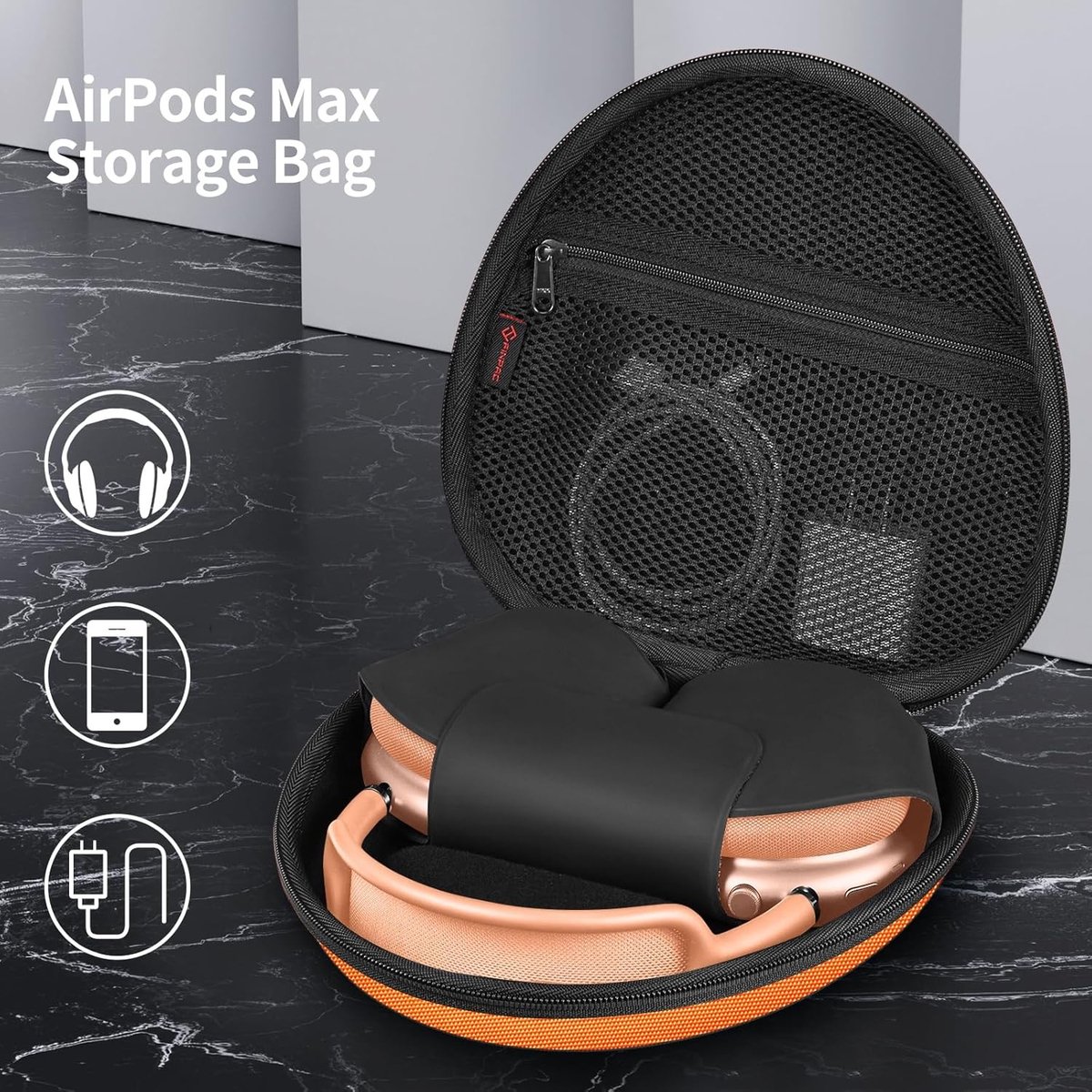 Beschermende Opbergtas voor AirPods Max Hoofdtelefoon, Reis- en Slapende Case, Oranje met Extra Veiligheid en Comfort