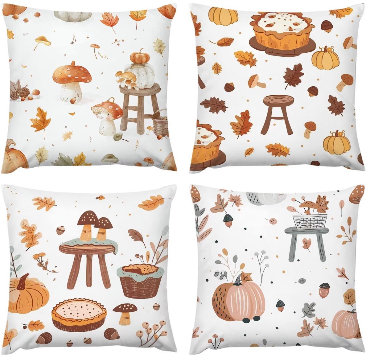 Sofakussen voor buiten, waterdicht, 4 stuks, Thanksgiving-pompoen, kussenslopen voor terras, 50 x 50 cm, tuin, woonkamer, bank, woondecoratie, verborgen ritssluiting, 50 x 50 cm, D-156