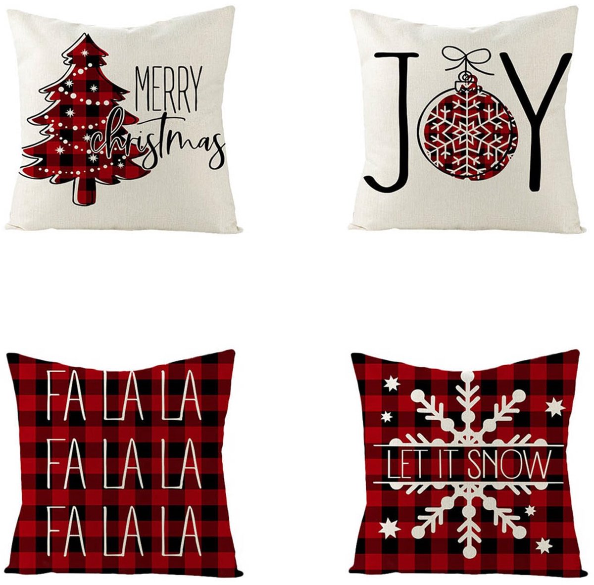 Set van 4 kussenslopen 65 x 65 cm Tartan decoratieve kussenslopen linnen vierkante kussenslopen met onzichtbare rits voor bank slaapkamer woonkamer tuin dubbelzijdige kussenslopen
