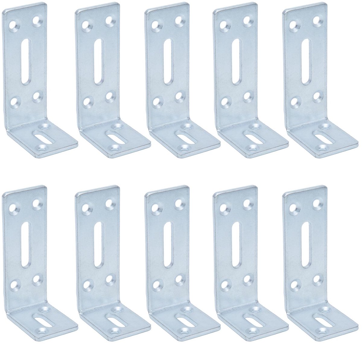 10 stuks verdikte hoekverbinders, verstelbare bevestigingshoeken, met 2 lange gaten, L-vorm, 90 graden hoekverbinding, metalen hoek, meubelhoek voor plank, tafel stoel, 80 x 40 mm, 3 mm dikte