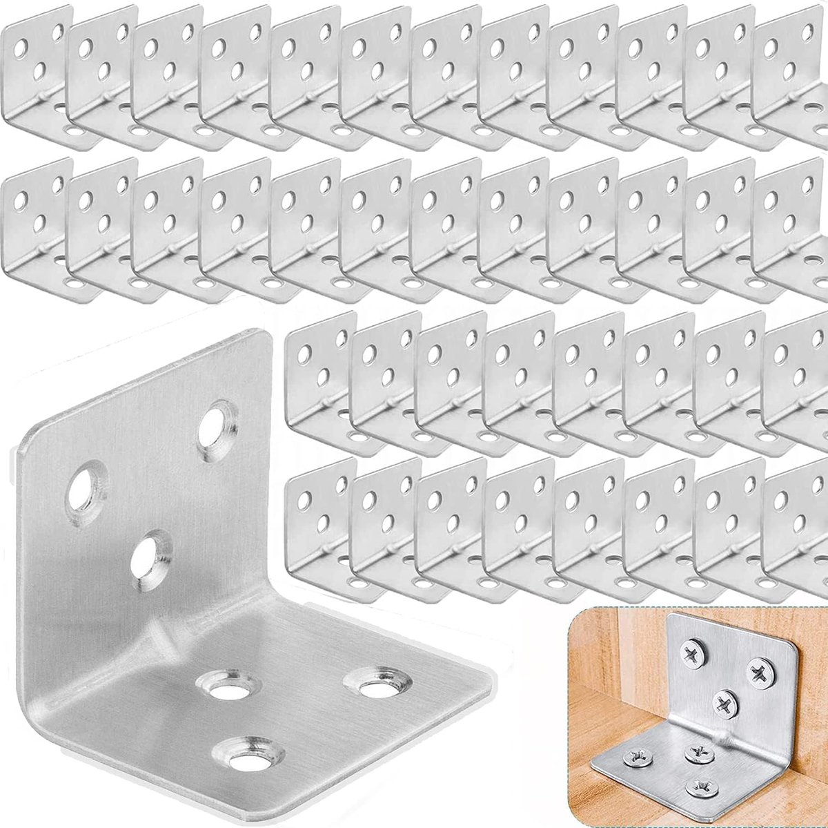 Plankdrager 38x30mm Zilver | Hoekprofiel met Gaten, Hoekbeugel en Hoekijzer voor Meubelhoek, Stoelhoek en Metalen Hoek in Zilver
