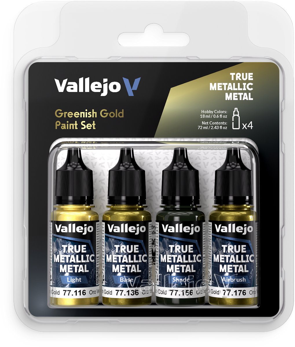 Vallejo Hobbyverf Acrylverf - 77267 True Metallic Metal - Groenachtig Goud - Acryl Set 4x Verf set - 4x 18 ml