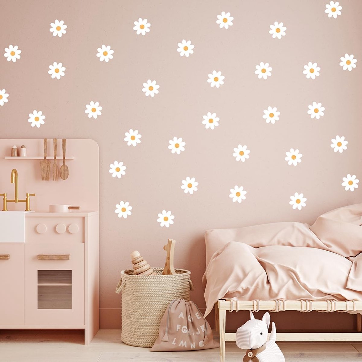 Muursticker voor kinderkamer - Kinderkamerdecoratie - Muursticker voor kinderkamer meisjes - Wanddecoratie - madeliefje - Wit - 50stk