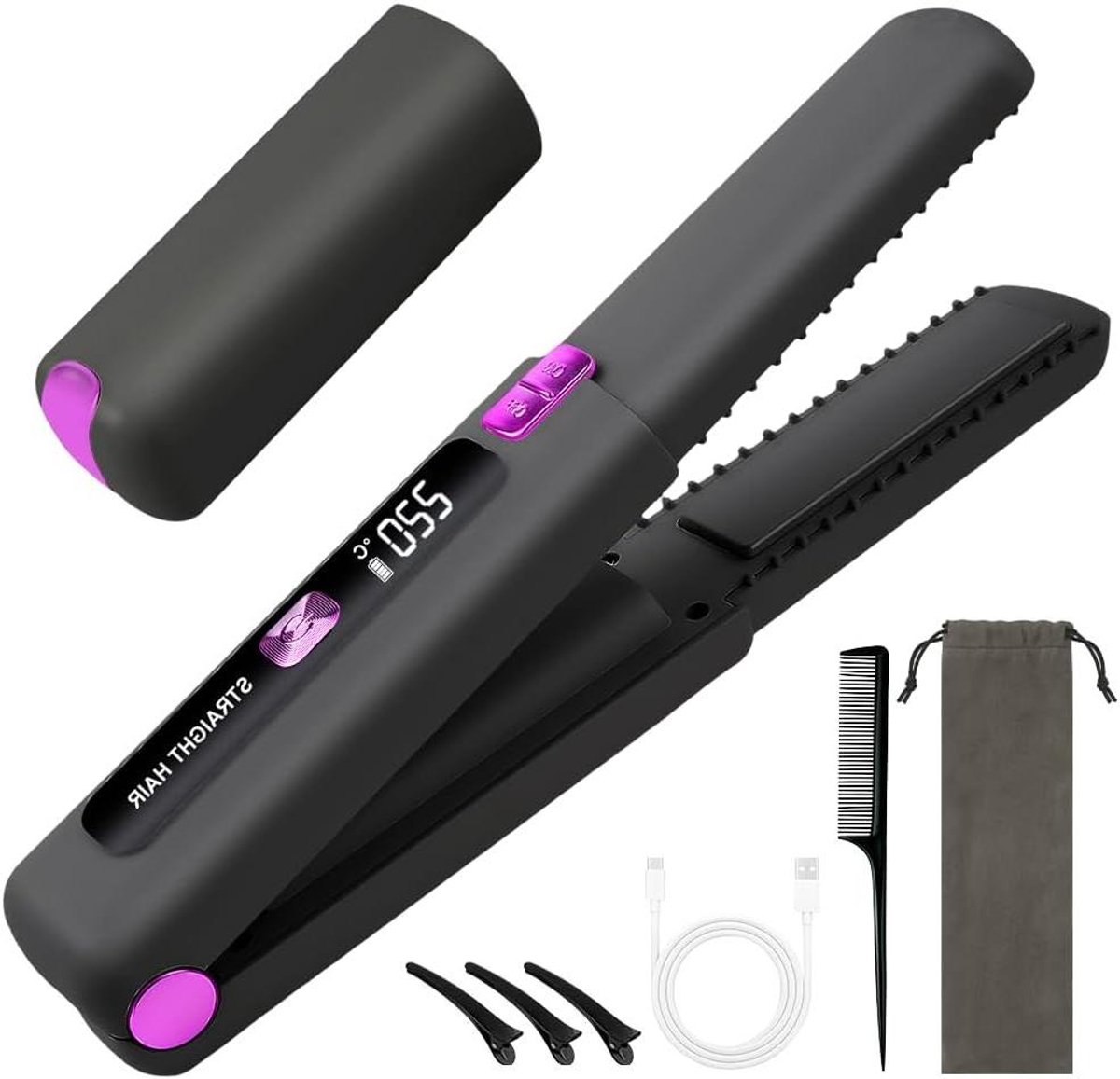 Stijltang Krultang - Haarstyling Tool - Dagelijks Gebruik - Snoerloos Ontwerp - 23 cm - Grijs