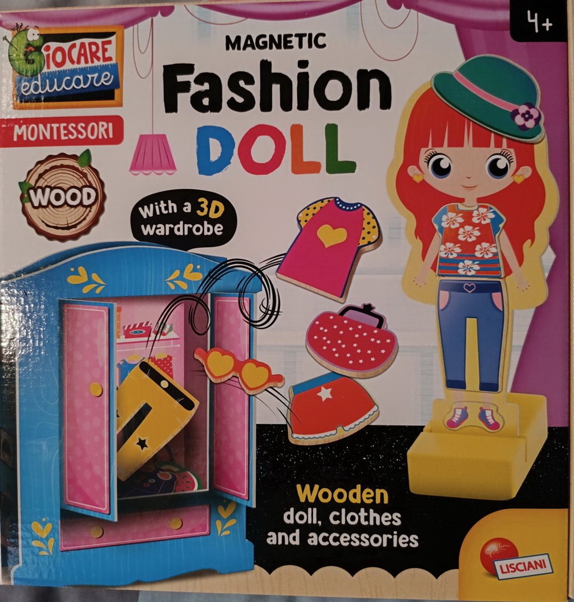 Lisciani, Educational game Montessori wood – magnetic fashion doll, 85897 – educational game for children from 4 years old