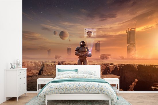 Behang - Fotobehang Een astronaut op Mars - Breedte 420 cm x hoogte 280 cm