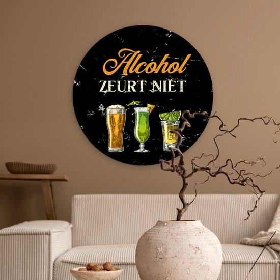 WallCircle® Wandcirkel 60x60 cm - Muurcirkel Alcohol - Drank - Glazen - Muurdecoratie woonkamer - Wanddecoratie slaapkamer - Kamer decoratie accessoires - Ronde schilderijen - Cadeau voor vrouw - Cadeau voor man
