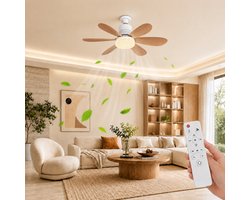 MUPOO Houtlook Plafondventilator met Verlichting E27 Ø52 cm- Stille plafonventilator afstandsbediening- 3 Kleurtemperaturen &3 Snelheden - Timer & Geheugenfunctie-Voor Slaapkamer Keuken Garage