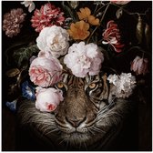 Poster 50x50 cm - Bloemen - Jan Davidsz de Heem - Tijger - Schilderij - Stilleven - Oude meesters - Posters - Kamer decoratie - Wanddecoratie woonkamer - Muurdecoratie slaapkamer