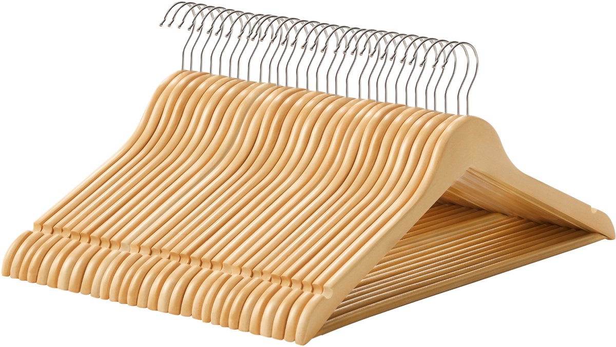 SONGMICS - Kledinghangers - Kledinghangers Hout - Set van 30 - Antislipstang en Inkepingen - Draaibare Haak