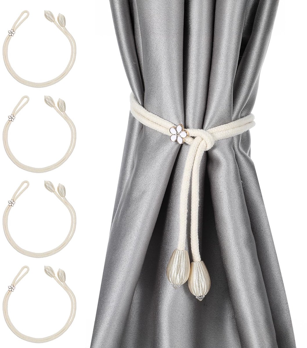 Gordijngordijnhouders, 53 cm, gordijnhouder zonder boren, met verstelbare gordijnlus, boho, voor gordijnen, decoratie, woonkamer en slaapkamer (beige)