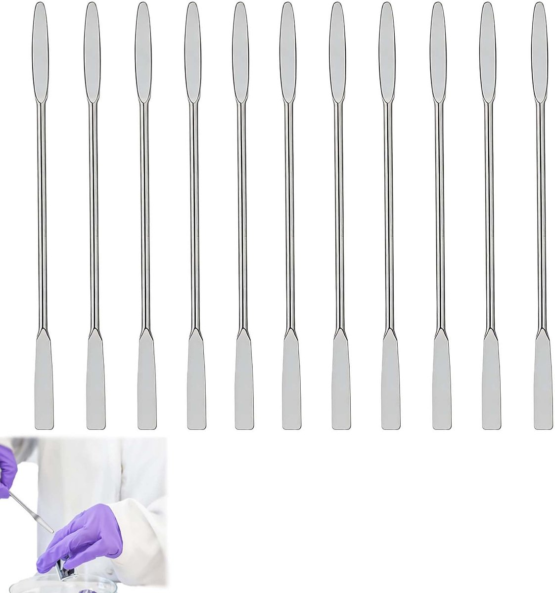 Schraper Set 10 Stuks RVS 15 cm, Dubbelzijdige Spatel met Platte en Ronde Punt, Precisie Tool voor Cosmetica, Chemische Monsters, DIY, Keuken en Laboratorium Gebruik