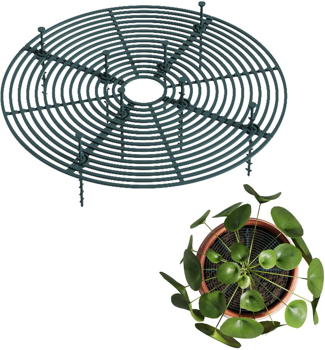 Plantenpothoes, bloempot bodembeschermer 52 cm rond donkergroen, 2 stuks snijbare plantenhoes voor katten baby's, plastic plantenbakbeschermer voor huisdieren, bloempotten rooster voor kinderen