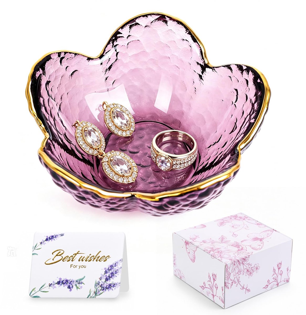 Ring Schotel Sieraden Dienblad, Uniek Cadeau voor Vrouwen, Sieraden Lade Organizer & Glazen Sieraden Schotel Snuisterijkom Ideaal Verjaardags/Valentijnscadeau voor Vrouw of Dochter