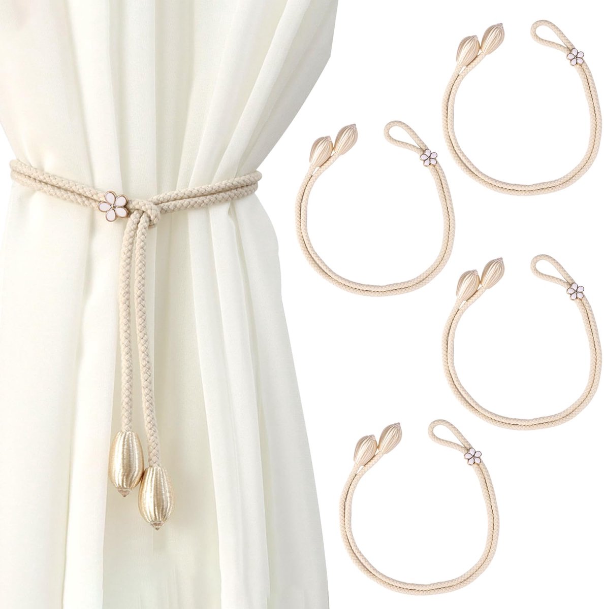 Gordijnhouders, 48cm Gordijn Tiebacks, Gordijn Touw Gesp, Gordijnbinders, voor Thuis, Slaapkamer, Woonkamer, Kantoor, Huisdecoratie, Hotel, Raamdecoratie, Pretty en Mode (Beige) | Gordijntouwg