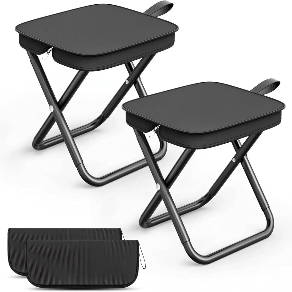 Draagbare klapkruk, 2 stuks, campingkruk, 30 cm, campingkruk, opvouwbaar, tuinkruk, lichte zitting, vouwkruk, klapstoel, mini-klapkruk, met opbergzak, voor reizen, wandelen, tuin