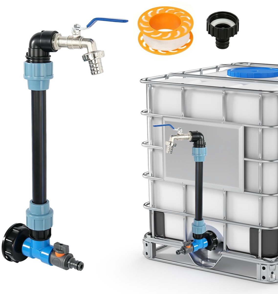 zwanenhals 3/4 inch uitloopkraan, 2-in-1 IBC uitloopkraan, IBC-adapter met zwanenhals kogelkraan 3/4 inch IBC container S60x6 3/4 inch kraan voor regenwatertank watervat regenvat