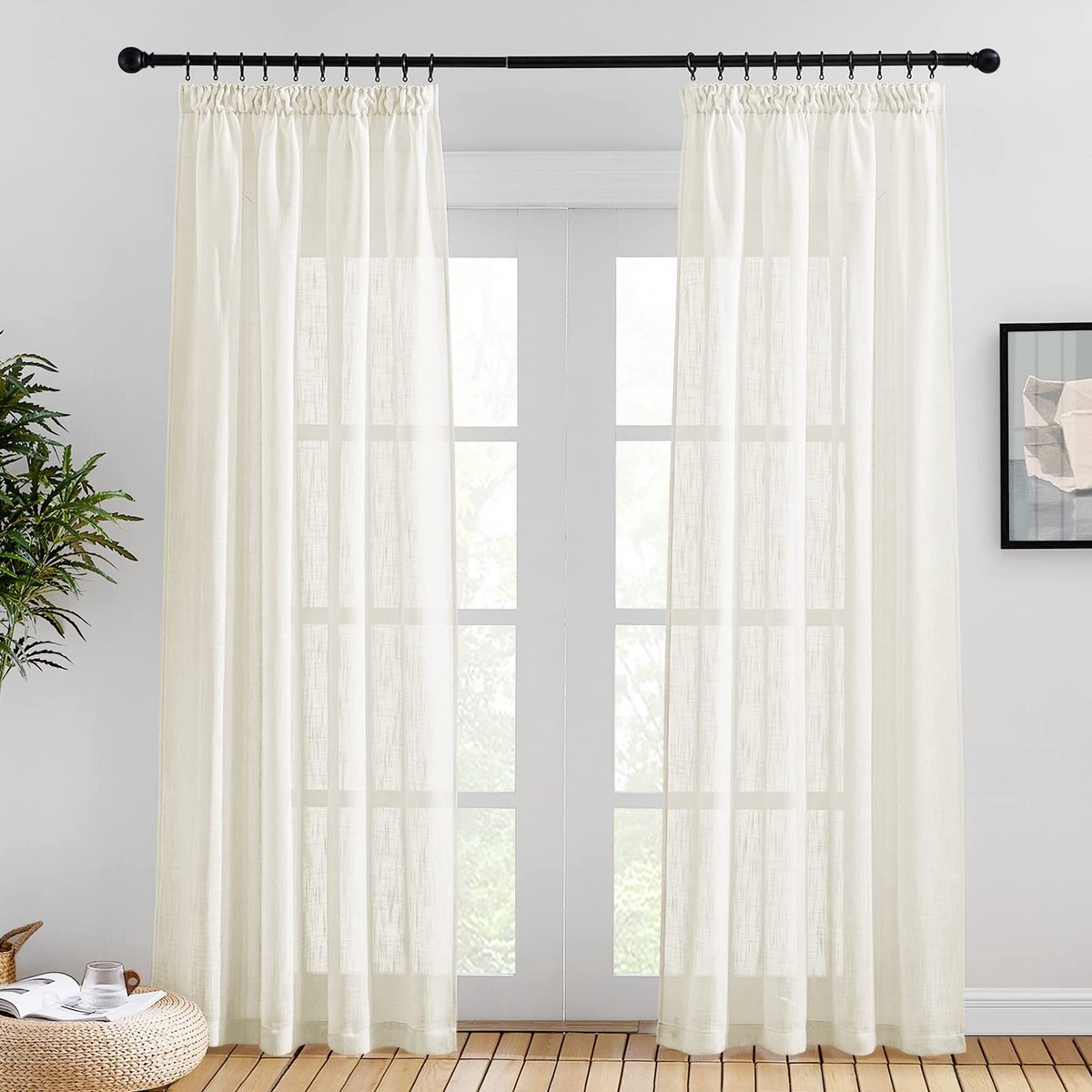 Dailygoods- Vitragegordijnen 140x220cm - Linnen Gordijnen - Transparante Raamgordijnen - Ruches - Twee Stuks - Lichtbeige