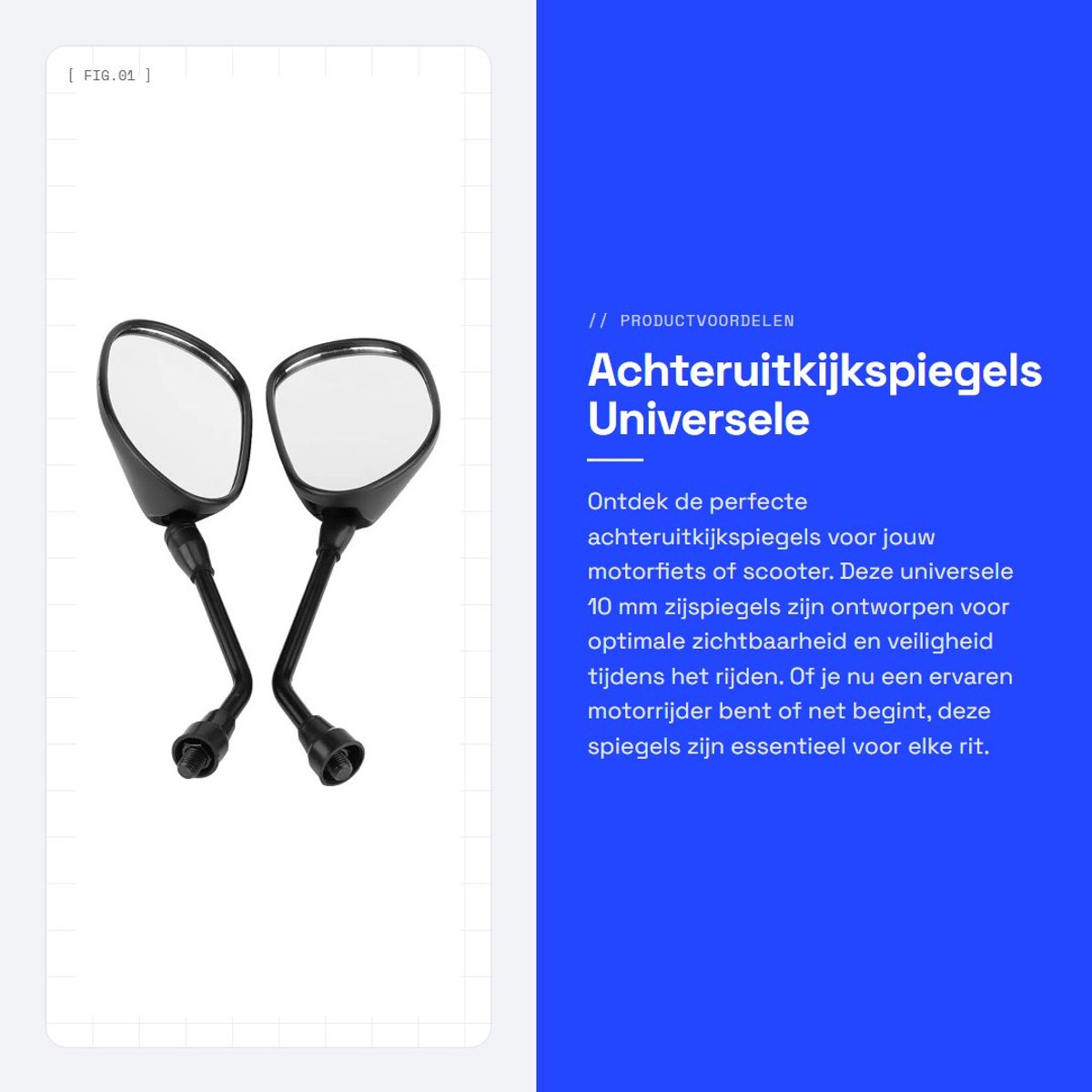 Dailygoods- Achteruitkijkspiegels Universeel - Motorfietsen - 10 mm - Montagepakket - Slagvast - Hoogwaardige Kunststof/Metaal - Motorfiets Spiegels