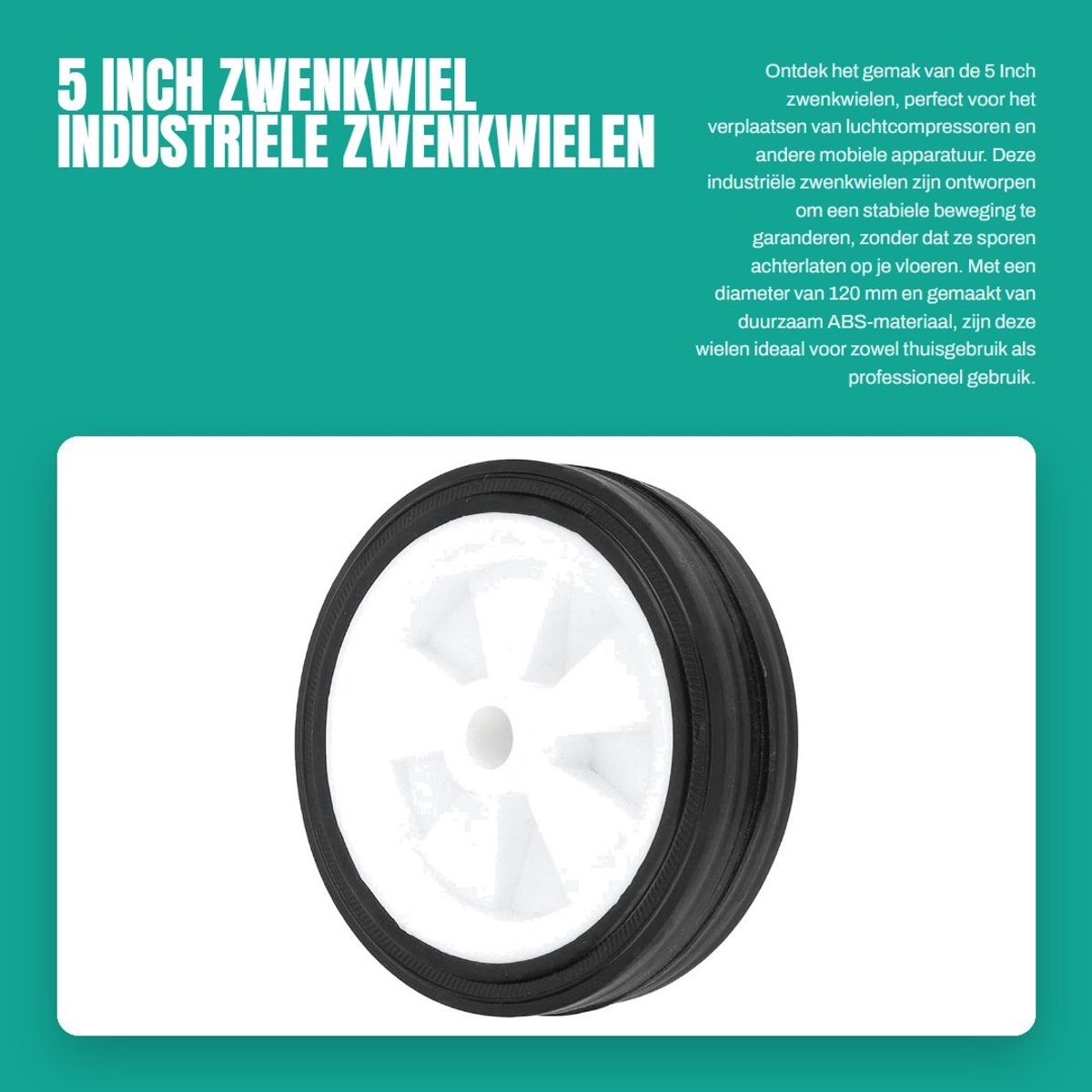Dailygoods- Zwenkwiel 120 mm - Zwenkwielen set van 4 - Stabiele beweging - ABS materiaal - Geschikt voor houten vloeren - Geluidsarm. - Wielen
