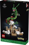 LEGO Rayquaza Pokémon bouwpakket 72168 met groene draak, bruin altaar, witte wolkjes en LEGO logo.