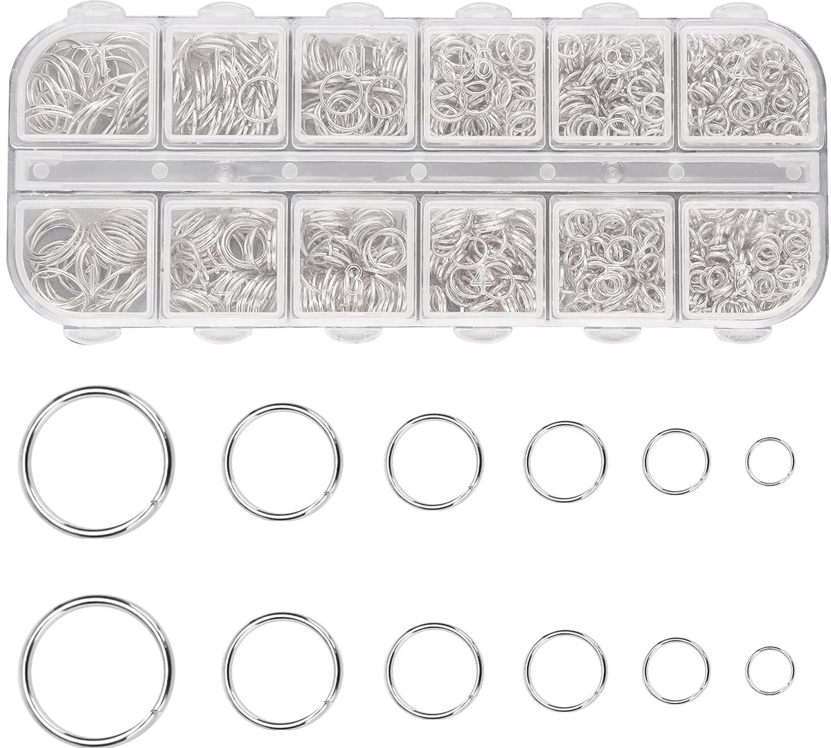 1200 stuks open buigringen, 4 mm 5 mm 6 mm 7 mm 8 mm 10 mm open ringen springringen, verzilverde ronde ringverbinders, splitringen metalen kettingringen voor het maken van sieraden, halskettingen