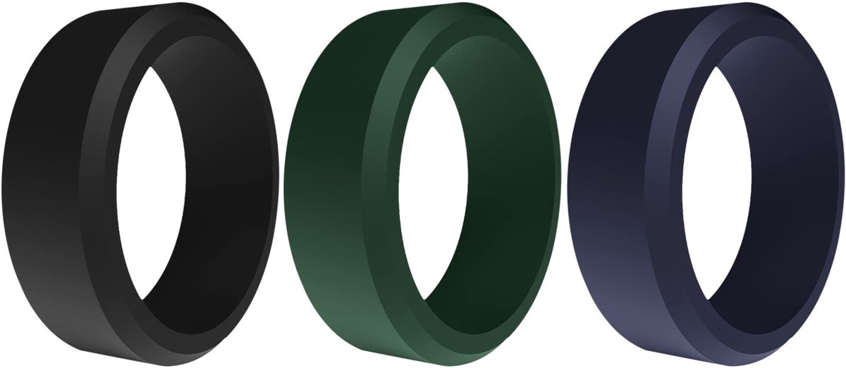 JewelryWe Sieraden 3 stuks siliconen trouwringen voor mannen, 8 mm heren rubber bruiloft banden elastieken sport ringen flexibele siliconen ringen geschenken 3 verschillende kleuren maat 57 tot 70
