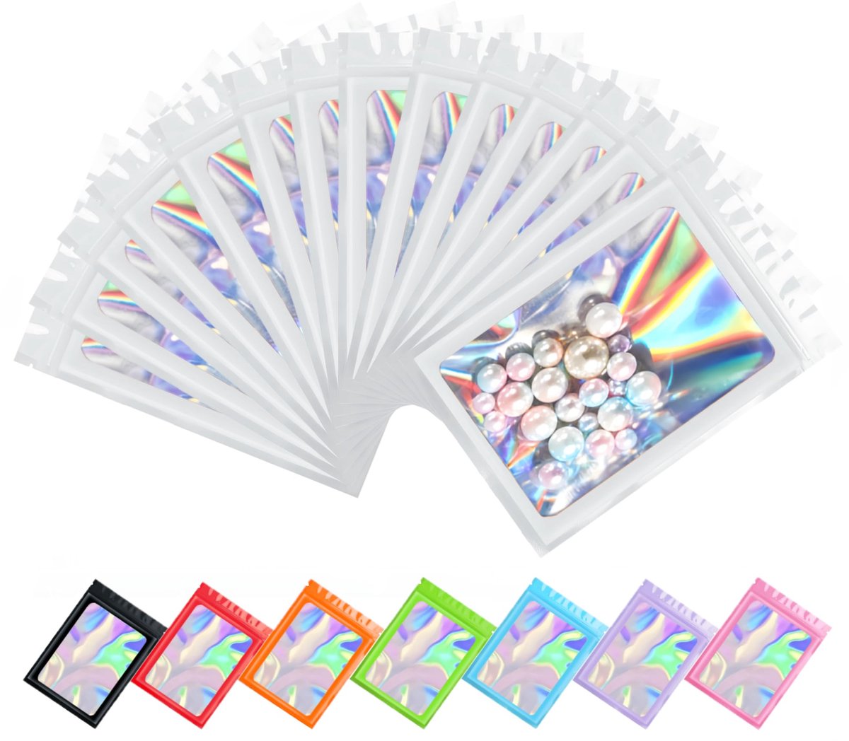 100 Stuks Hersluitbare Holografische Zakjes met Transparant Venster, Herbruikbare Plastic Ziplock Zakjes, Aluminium-Mylar Zak, Kleine Zakken Voor Verpakking en Voedsel (Wit, 7,5 x 12 cm)