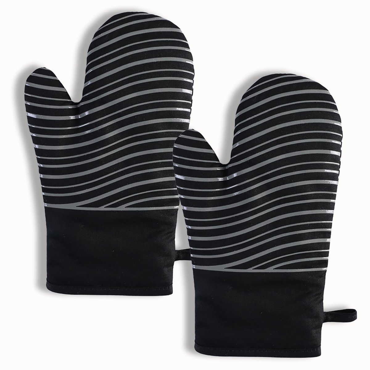 Ovenhandschoenen, 1 paar, siliconen, extreem hittebestendige grillhandschoenen, ovenhandschoenen, voor koken, bakken, barbecue, isolatie, zwart