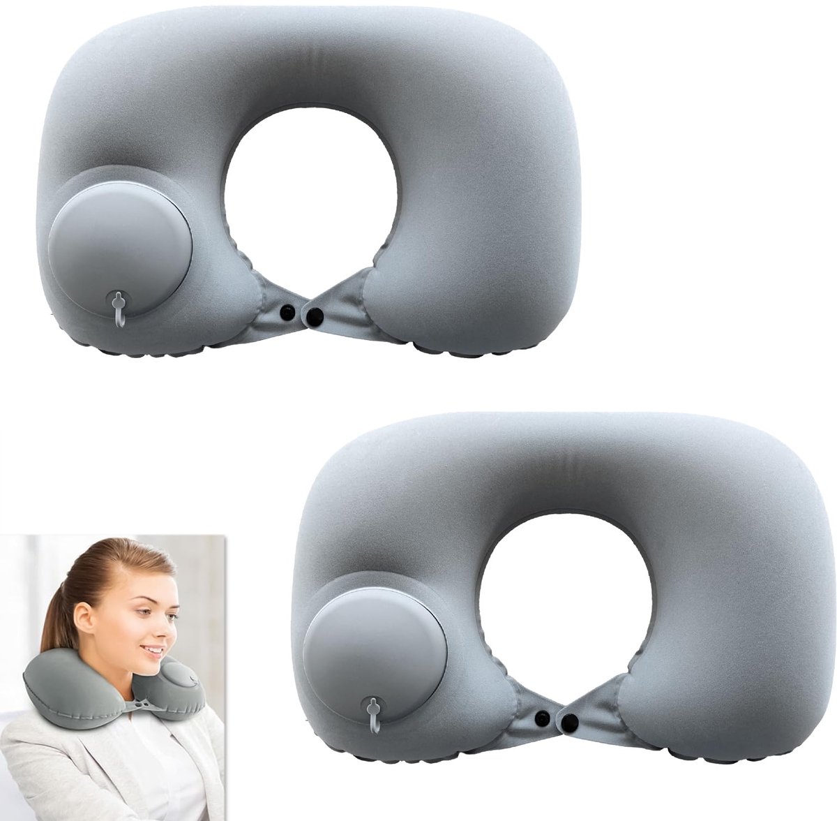 2 stuks opblaasbaar U-vormig reiskussen, opblaasbaar autokussen, ergonomisch nekkussen voor vliegtuig, auto, trein, lichte en compacte accessoires voor lange reizen