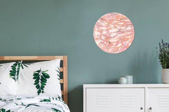 WallCircle - Wandcirkel - Muurcirkel - Marmer - Roze - Bellen - Aluminium - Dibond - 30x30 cm - Binnen en Buiten