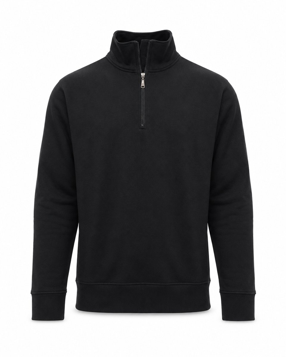 Heren Trui met Rits – Sweater Heren – Half Zip Pullover – Casual Sportieve Trui – – 3XL Zwart