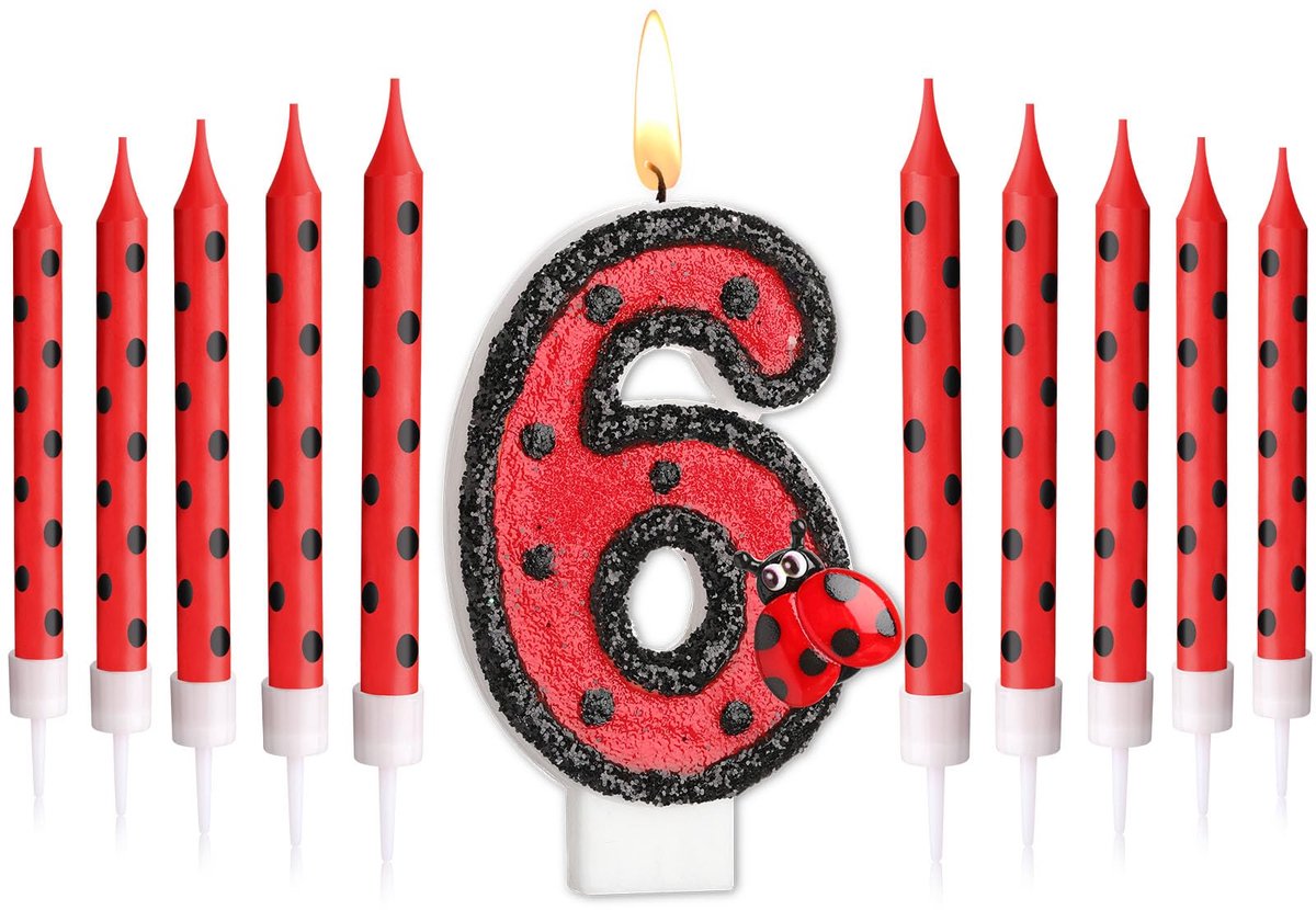 nummer 1-9 verjaardag taartkaarsen cijfers verjaardagskaarsen verjaardagsdecoratie zwart rood kaarsen voor 6e verjaardag
