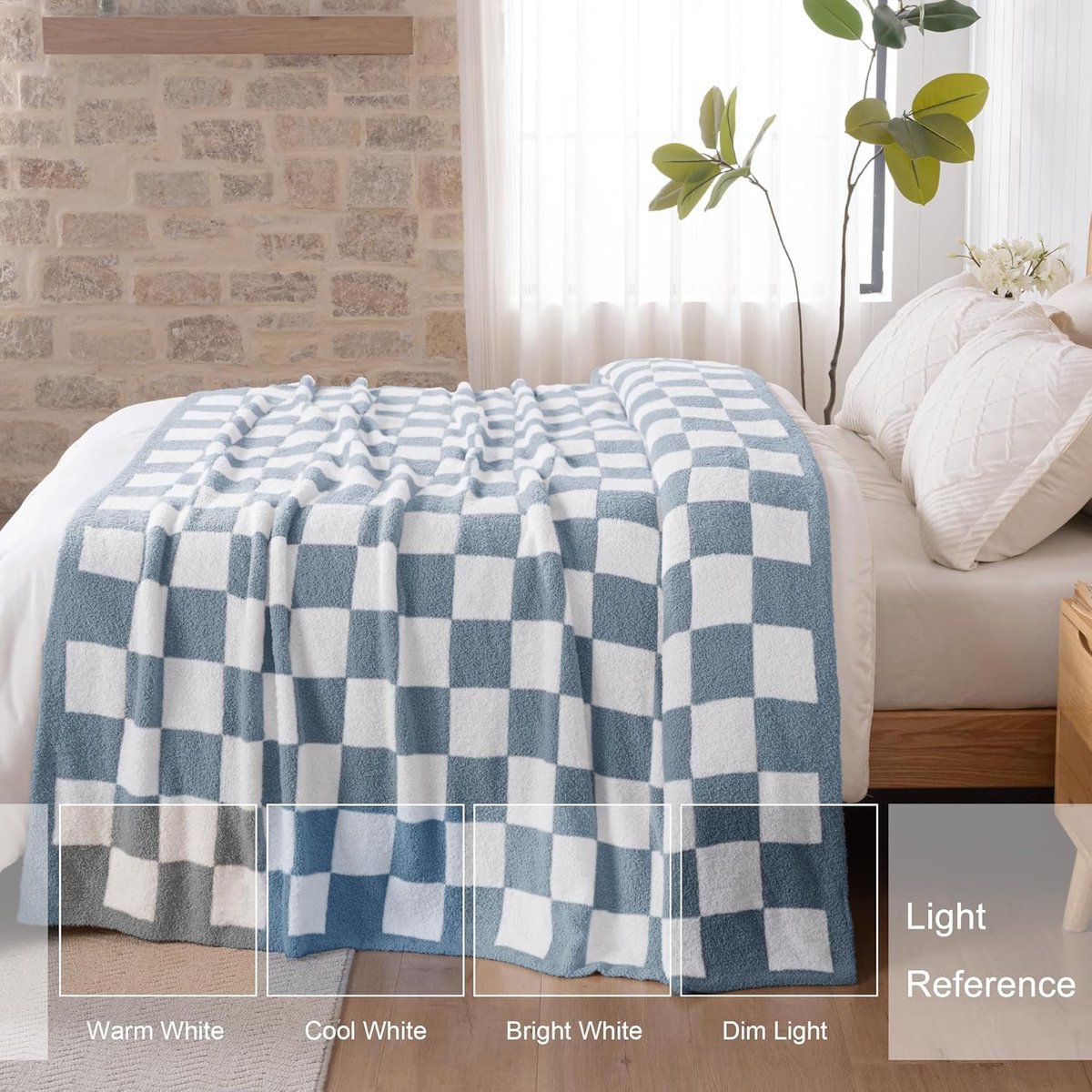 Mezcla Gebreide Geruite Fleece Plaid Dekentje, Ultra Zacht Licht en Warm, Reversibel voor Bank en Bed, Het Hele Jaar Door, 220x240 cm, Steenblauw