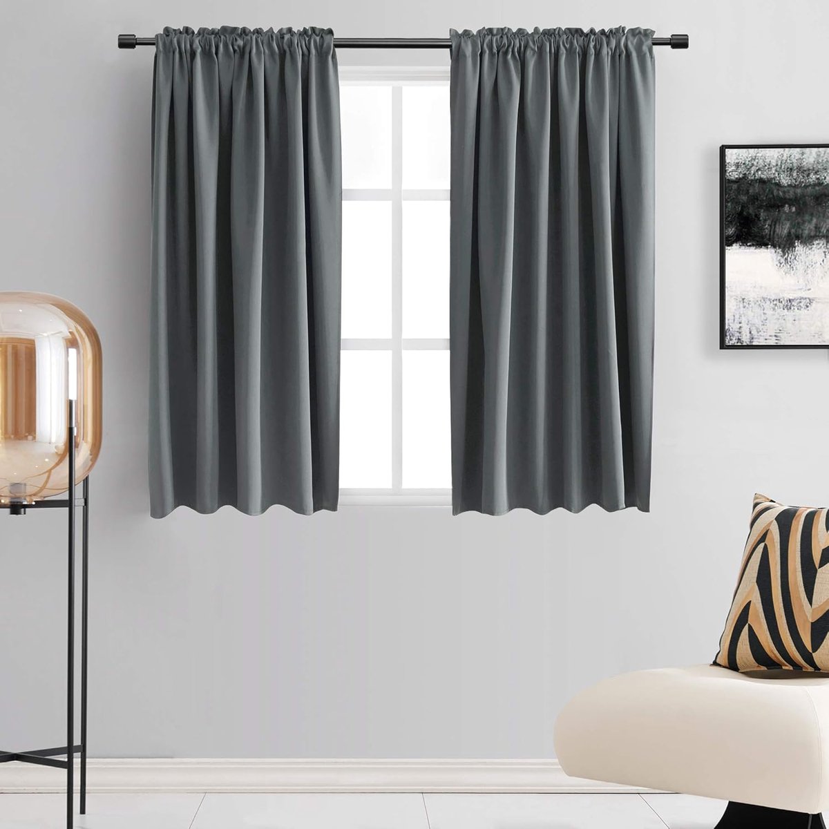 Verduisteringsgordijnen voor woonkamer, grijs, 2 panelen, warmte-isolerend, voor keuken, 106 x 114 cm